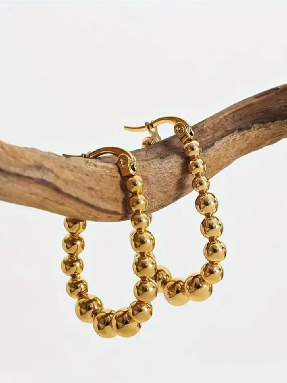18 KT Gold Over Titanium Beaded Hoop Earrings